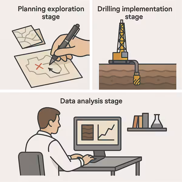 The drilling process in geological exploration usually includes several stages